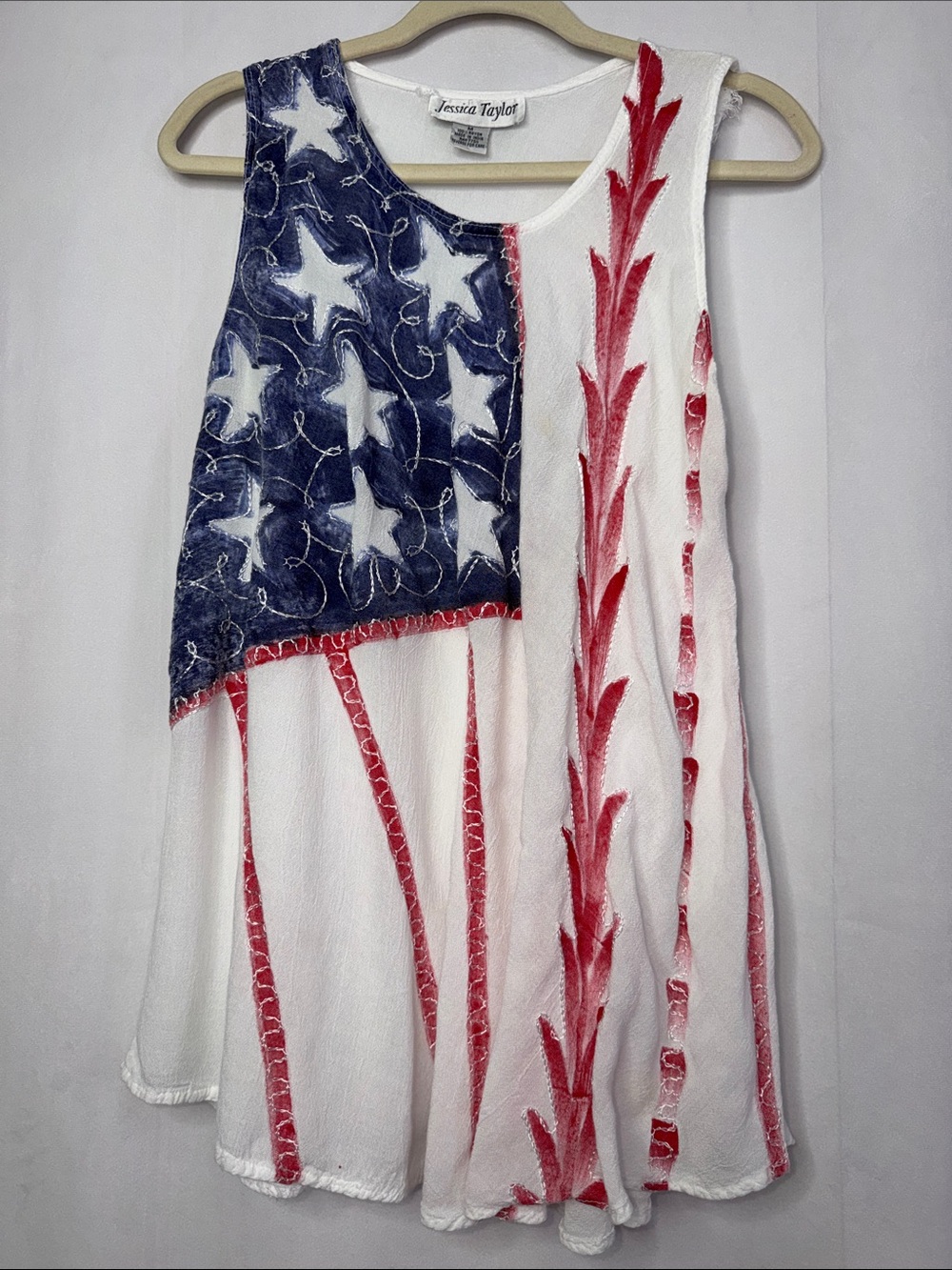 Jessica Taylor Boho Tye Dye Red White Blue Sleeveless Flag-Inspired Tank